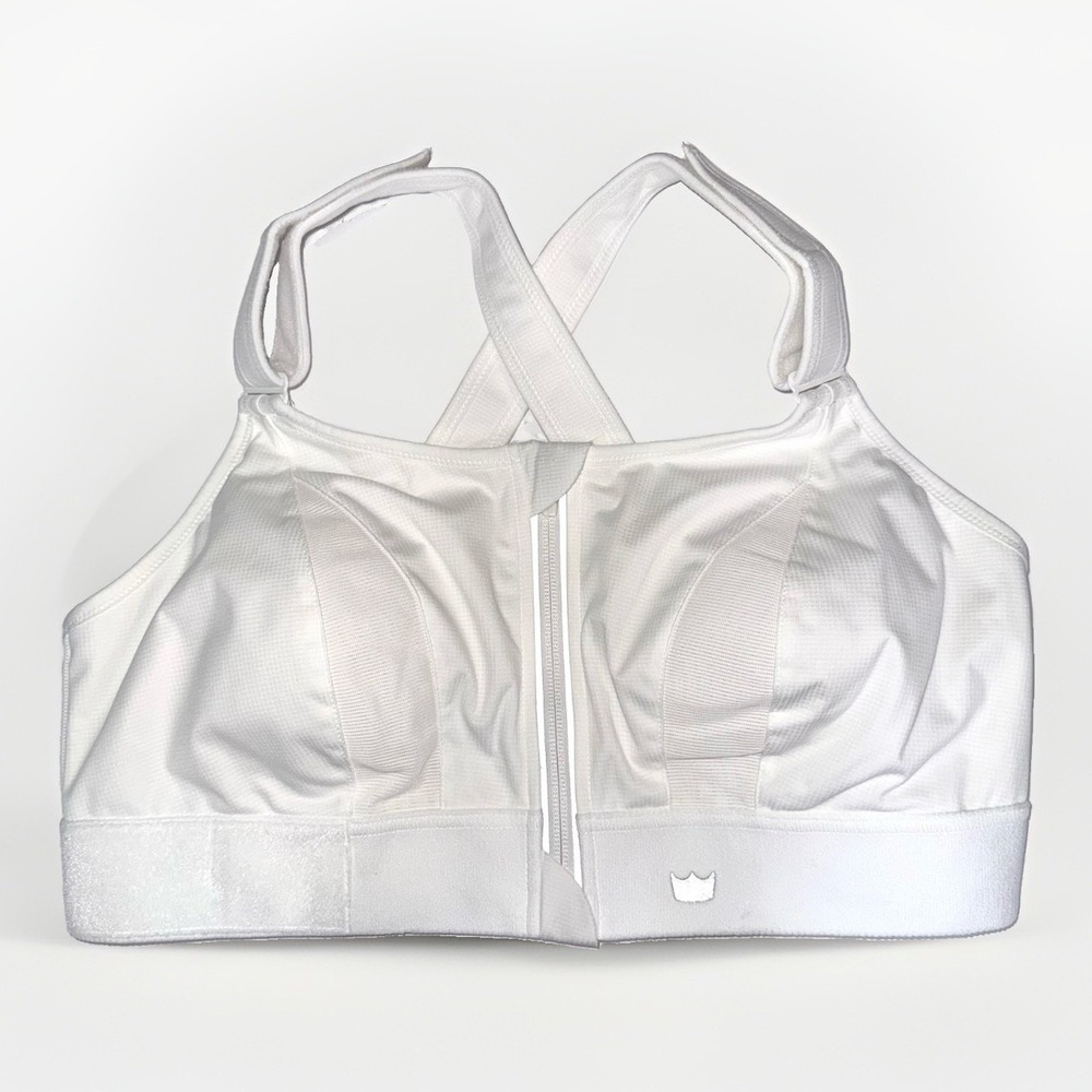 SHEFIT White High Support Front-Zip Sports Bra